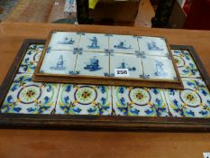 TWO ANTIQUE TILE INSET STANDS.