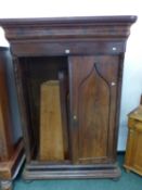 A MAHOGANY CUPBOARD WITH ADJUSTABLE SHELVES. W 120 x D 47 x H 177cms.