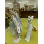 FOUR LLADRO FIGURES, TO INCLUDE: THREE ELEGANT LADIES, THE TALLEST OF AN ELDERLY COUPLE. H 50cms.