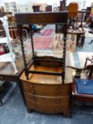 A GEORGIAN MAHOGANY COMMODE, A CUTLERY BOX ON STAND, AND A 19TH C. PEMBROKE TABLE.