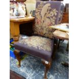 A PAIR OF CHAIRS WITH NEEDLEWORKED BACKS AND SEATS DEPICTING PARROTS AND FLOWERS