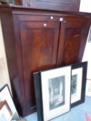 A MAHOGANY CORNER CUPBOARD