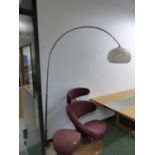 A TUBULAR CHROME ARCHED STANDARD LAMP WITH WHITE SHADE