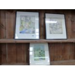 MID 20TH CENTURY ENGLISH SCHOOL TWO INDISTINCTLY SIGNED WATERCOLOURS OF VILLAGE STREET SCENES T/W