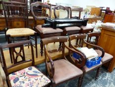 A SET OF FOUR MAHOGANY CHAIRS, A PAIR OF BALLOON BACKS AND TWO OTHER CHAIRS