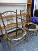 TWO ANTIQUE ARTS AND CRAFTS CHAIR FRAMES.