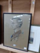 A 1920S PASTEL PORTRAIT OF A YOUNG MAN INDISTINCTLY SIGNED AND DATED . 49 x 37 cm TOGETHER WITH A