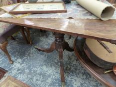 A MAHOGANY RECTANGULAR TOPPED TRIPOD TABLE, THE TOP. W 118 x D 82cms.