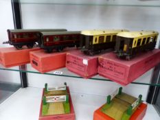 TWO HORNBY BOXED O GAUGE PULLMAN COACHES, A No. 2 CORRIDOR COACH TOGETHER WITH A No. 2 BRAKE