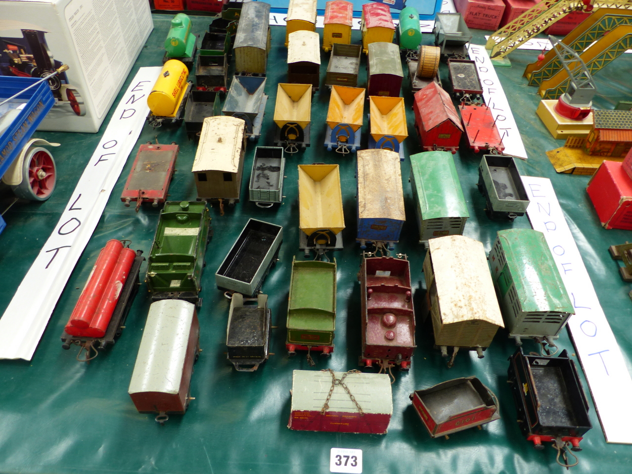 FORTY TWO HORNBY O GAUGE GOODS WAGONS, TENDERS AND TANKERS