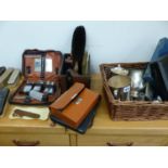 VARIOUS VINTAGE TRAVEL SETS AND BRUSHES, SILVER PLATED WARE ETC.