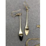 A PAIR OF 9ct GOLD DROP EARRINGS, AND A 9ct GOLD CHILDS ID BRACELET. GROSS WEIGHT 5.1grms.