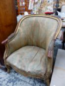 A FRENCH TASTE PARCEL GILT TUB ARMCHAIR