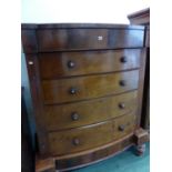 A MAHOGANY BOW FRONT CHEST OF FIVE GRADED DRAWERS. W 125 x D 64 x H 157cms.