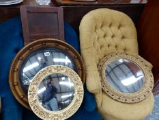 THREE CIRCULAR MIRRORS AND A FOLDING SHELF