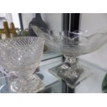 19TH C. NAVETTE FORM CUT GLASS BOWL AND ONE OTHER.