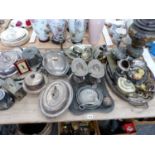 A QUANTITY OF VARIOUS SILVER PLATED WARES, AN EASTERN BRASS SAMOVAR, ETC.