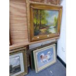 A PAIR OF DECORATIVE LANDSCAPE OIL PAINTINGS IN GILT FRAMES 40 X 50 CM T/W VARIOUS FURTHER