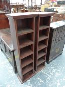 A PAIR OF MAHOGANY SIX SHELF CD RACKS