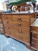 A MAHOGANY CHEST OF TWO SHORT AND THREE GRADED LONG DRAWERS ON BRACKET FEET