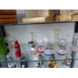 ORNAMENTAL GLASS, GLASS SHADES AND FOUR MILLEFIORE PAPERWEIGHTS