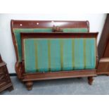 A MAHOGANY SLEIGH DOUBLE BED HEAD AND FOOT. W 128cms.