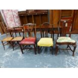 FIVE 18th AND 19th C. VARIOUS CHAIRS TO INCLUDE TWO WITH CANED SEATS