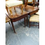 A 19th C. MAHOGANY DINING TABLE ON TURNED LEGS WITH BROWN CERAMIC CASTOR FEET