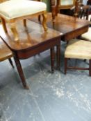 A 19th C. MAHOGANY DINING TABLE ON TURNED LEGS WITH BROWN CERAMIC CASTOR FEET