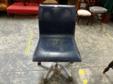 A BLUE LEATHER AND CHROME ADJUSTABLE DESK CHAIR