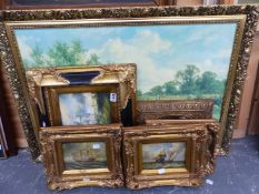 FIVE DECORATIVE MARINE PICTURES, IN GILT FRAMES, SIZES VARY (5)