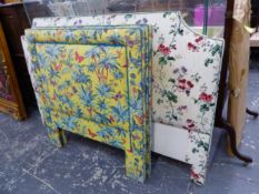 A PAIR OF UPHOLSTERED SINGLE BED HEADS TOGETHER WITH A DOUBLE BED HEAD