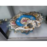 A SEVRES STYLE COMPORT PAINTED WITH FLOWERS ON A TURQUOISE GROUND