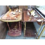 TWO TWO TIER DRINKS TROLLEYS, ONE IN MARQUETRY AND THE OTHER MAHOGANY