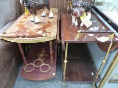 TWO TWO TIER DRINKS TROLLEYS, ONE IN MARQUETRY AND THE OTHER MAHOGANY