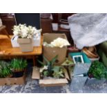 A COLLECTION OF ARTIFICIAL FLOWERS, FRUIT, BASKETS AND BAGS OF POT POURRI