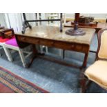 A ROSEWOOD CROSSBANDED MAHOGANY SOFA TABLE WITH TWO DRAWERS