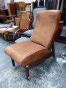 A MAHOGANY CHAIR WITH LEATHER BACK AND SEAT