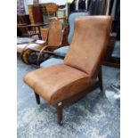 A MAHOGANY CHAIR WITH LEATHER BACK AND SEAT