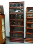 A MAHOGANY GLOBE WERNICKE TYPE CABINET, THE SIX SHELVES COVERED WITH LEADED GLASS ABOVE A SINGLE