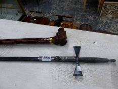 A SMALL COURT SWORD AND A DOGS HEAD WALKING STICK.