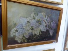 EARLY 20th.C. SCHOOL. A BASKET OF LILAC, OIL ON CANVAS, 50 x 74cms, TOGETHER WITH A CONTEMPORARY