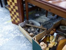 PLUMBERS MALLETS, CHESS BOARD, TREEN, ETC.