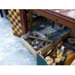 PLUMBERS MALLETS, CHESS BOARD, TREEN, ETC.