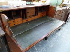 A BRASS CORNERED TEAK TWO PART CAMPAIGN CHEST WITH SECRETAIRE DRAWER ABOVE THREE OTHERS