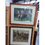 A VINTAGE COLOUR PRINT OF THE IRISH GUARDS AFTER G. MERRY, 38 x 48cms, TOGETHER WITH A VICTORIAN