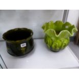 A BRETBY AND A HOLDCROFT GREEN GLAZED POTTERY PLANTER