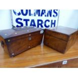 A VICTORIAN WORK BOX, AND A ROSEWOOD TEA CADDY.