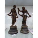 A PAIR OF SPELTER CLASSICAL LADIES DANCING