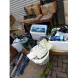 A LARGE QUANTITY OF POND AND FISH TANK EQUIPMENT, JIGSAWS, ETC.